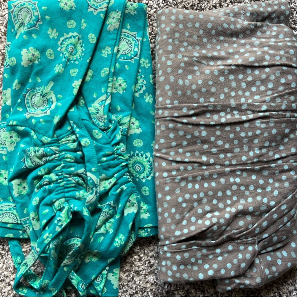 2 skirt bundle. Patagonia teal patterned and Carve Designs grey teal polka dots
